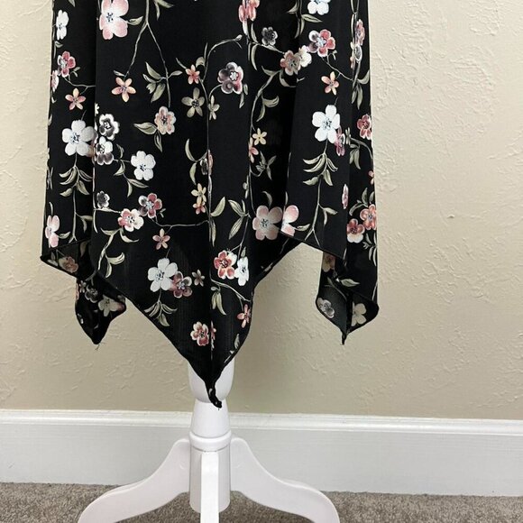 black floral vintage 90s midi skirt with asymmetric hem - Picture 3 of 7